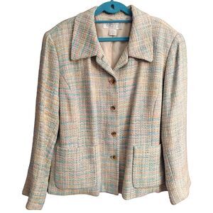 Elena by Tanner Tweed Silk Blend Blazer, Size 20, Beige/ Multicolored